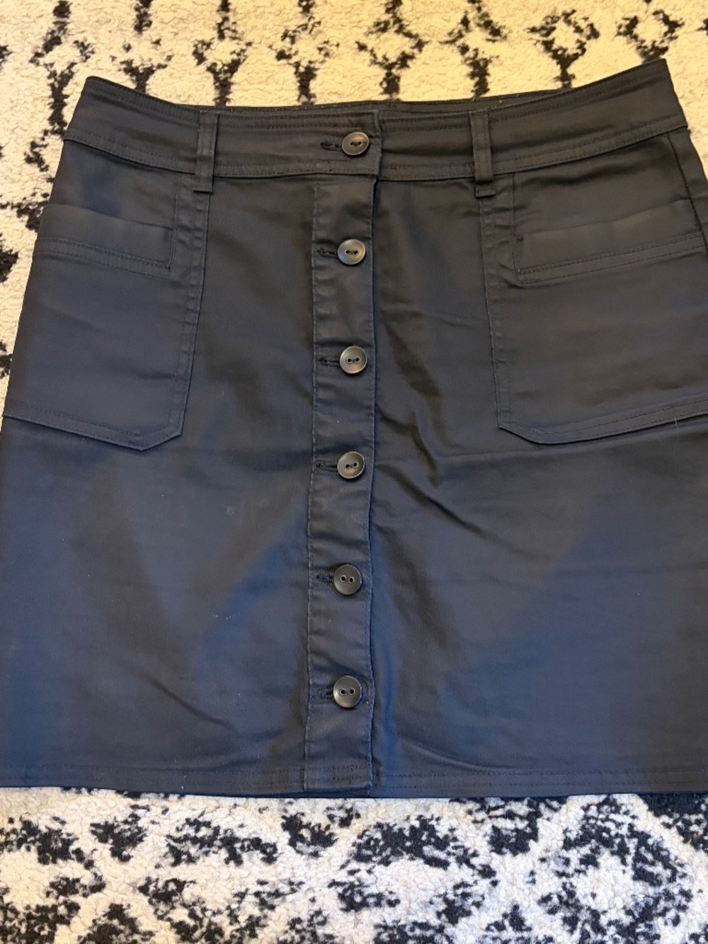 prAna Kara Button Down Mini Skirt Sz 10 Black Organic Cotton Minimalist Summer